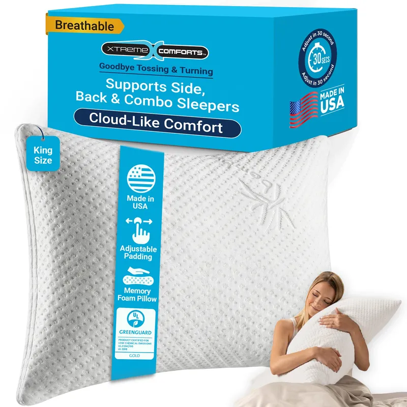 Xtreme Comforts Memory Foam Pillows | GREENGUARD Certified Adjustable Shredded Foam Fill for Personalized Support | King Bed Pillows for Side, Back & Stomach Sleepers | Pillows King Size — image 1