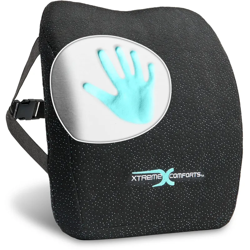 Xtreme Comforts Lumbar Back Support Pillow for Office Chair Cushion, House Chair Cushions, & Car Truck Seat - Memory Foam Office Chair Back Support w/Adjustable Strap - Help Improve Sitting Posture — image 1
