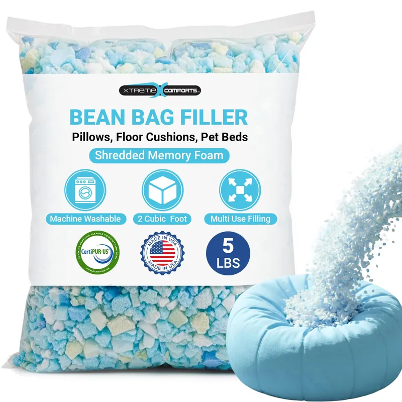 Xtreme Comforts Bean Bag Filler (5lbs) | Machine Washable Shredded Memory Foam Pillow Stuffing for Cushion, Couch, Bean Bag Refill Filling, Dog Beds, Stuffing For Stuffed Animals & Stuffing for Crafts — image 1