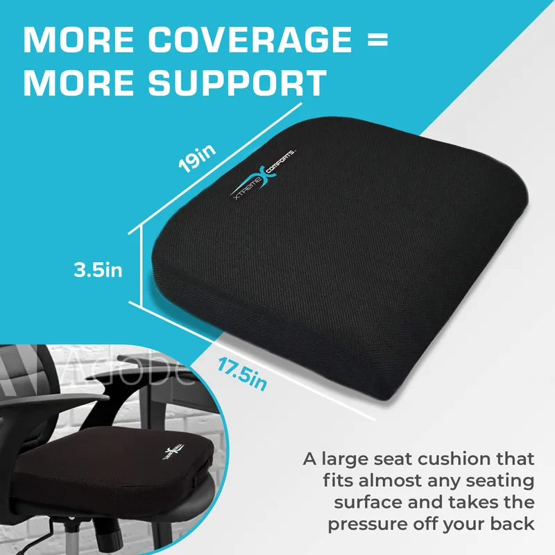 Xtreme Comforts Seat Cushions | Office Chair Cushions for Desk, Car, Wheelchair| Ergonomic Memory Foam Seat Cushion for Support & Comfort | Helps Improve Sitting Posture for Work & Body Relief (1 Pc) — image 2