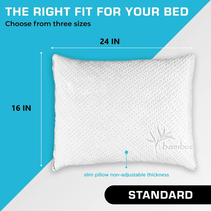 Memory Foam Pillows Made in The USA - Standard Size, Slim Cooling Pillow for Sleeping on Side, Back & Stomach - Firm and Soft Bed Pillows — image 2