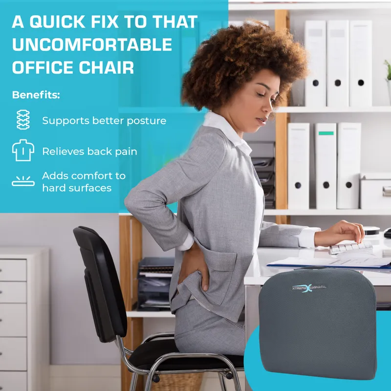 Xtreme Comforts Seat Cushions | Office Chair Cushions for Desk, Car, Wheelchair| Ergonomic Memory Foam Seat Cushion for Support & Comfort | Helps Improve Sitting Posture for Work & Body Relief — image 3