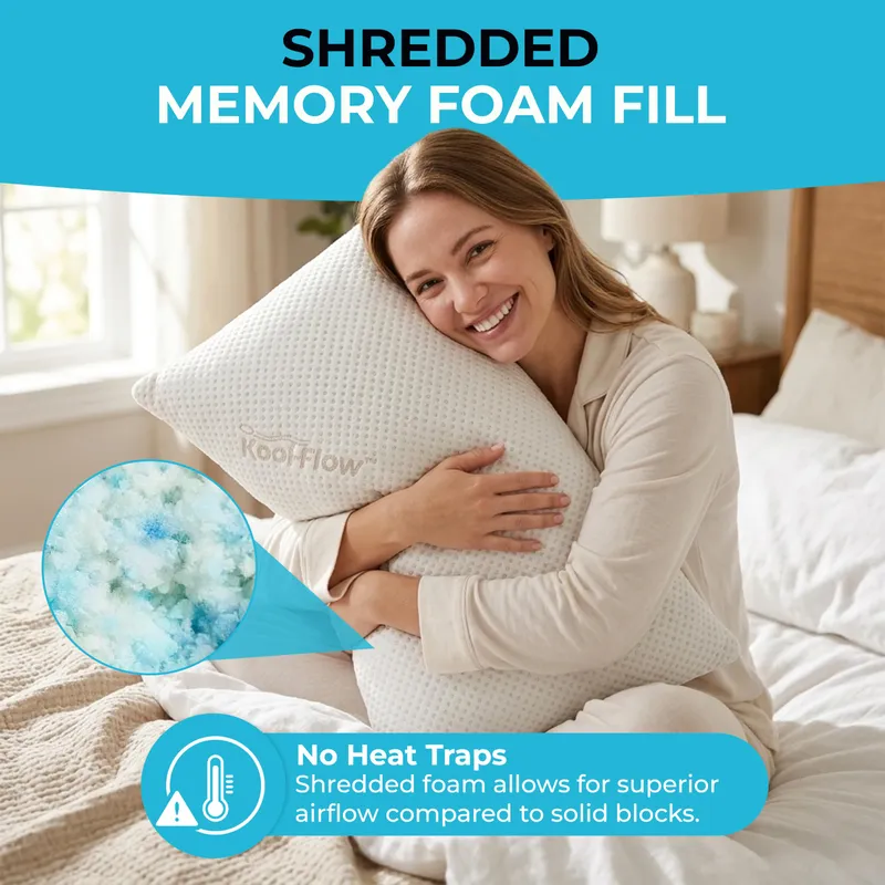 Xtreme Comforts Memory Foam Pillows | GREENGUARD Certified Shredded Foam Fill for Personalized Support | Slim Cooling Pillow For sleeping on Side, Back & Stomach | 2 Pillows Standard Size — image 3