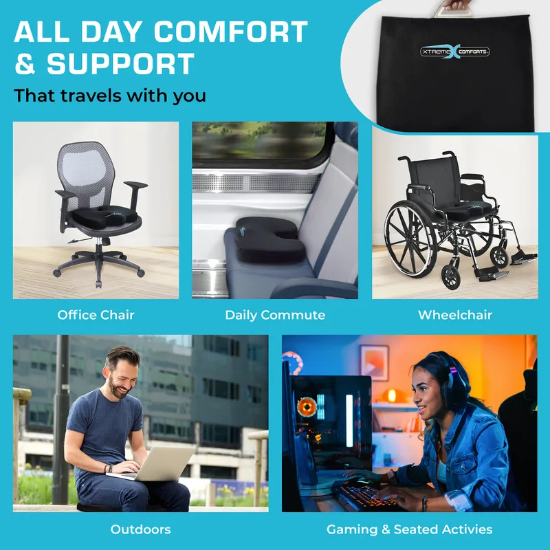 Xtreme Comforts Seat Cushions | Office Chair Cushions for Desk, Car, Wheelchair| Ergonomic Memory Foam Seat Cushion for Support & Comfort | Helps Improve Sitting Posture for Work & Body Relief — image 5