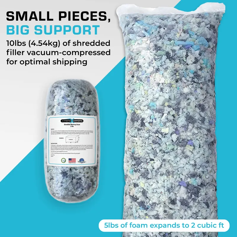 Xtreme Comforts 10 LBS Bean Bag Filler w/Shredded Memory Foam Filling - Stuffing Material for Couch Pillows, Cushions, Bean Bag Refill Poly Fil/Polyfill Stuffing Needs (Ten Pounds) — image 6
